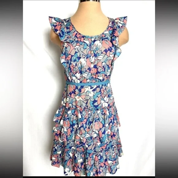 MARC by MARC JACOBS Y2K 100% Cotton Floral Ruffle Tiered Tie Back Mini Dress 6 - Picture 5 of 9